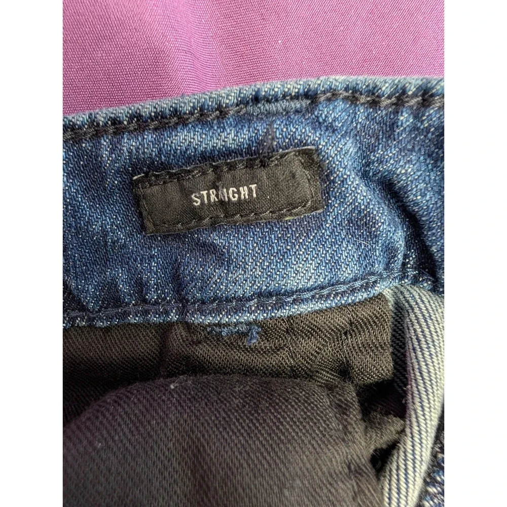 BONOBOS Jean 38x29 Blue Slim Fit Dark Wash Denim Straight Leg Whisker Fade